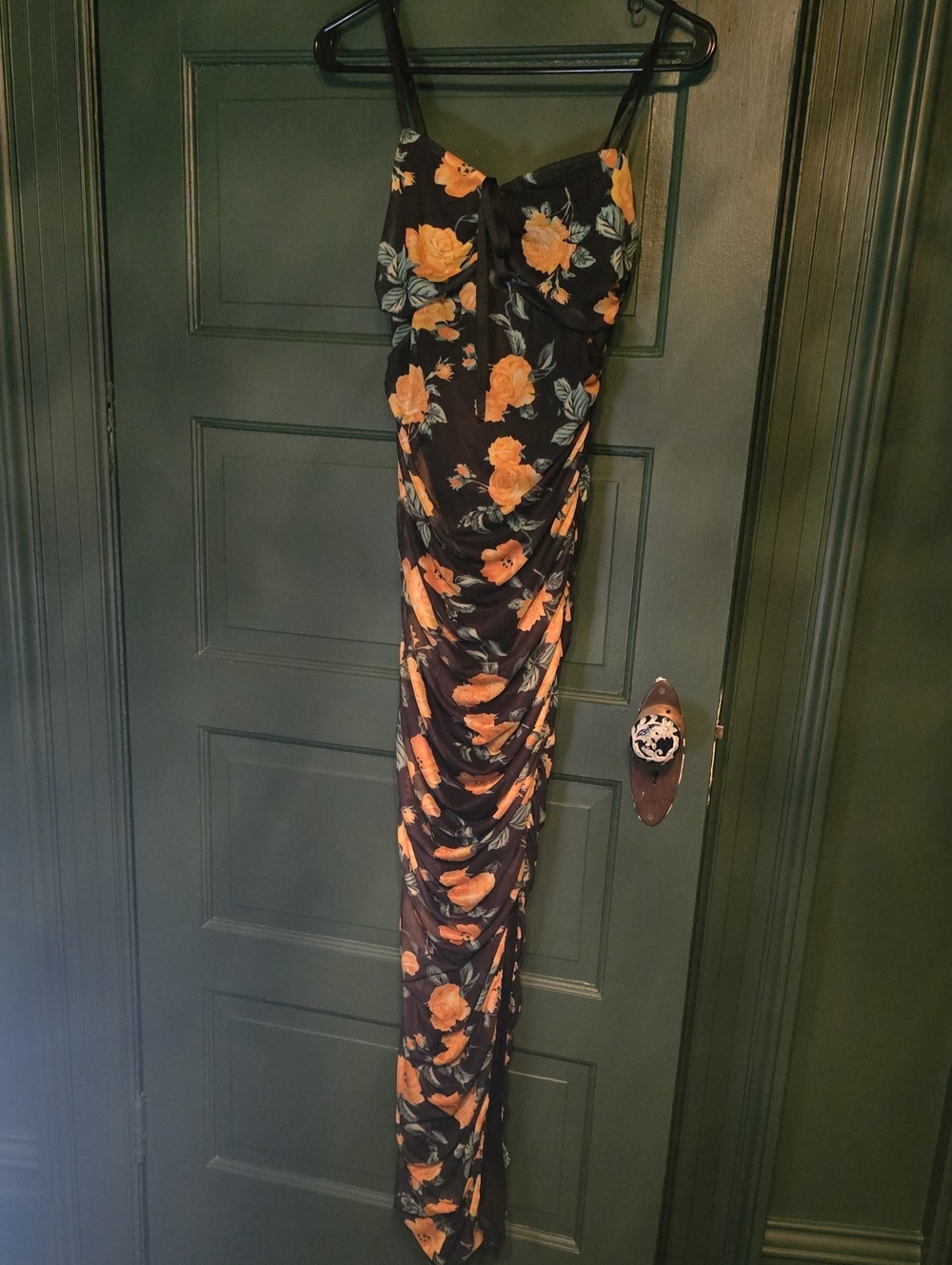 VENUS Black Slip Dress with Orange Floral Print